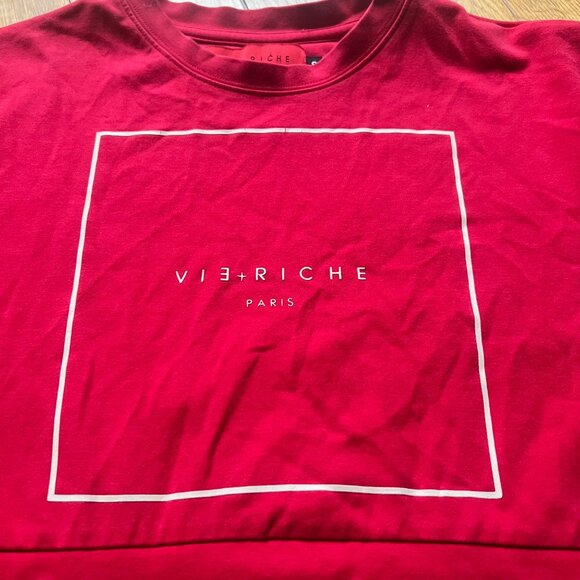 Vie Riche Paris Size S Red with Black & White Stripes Pocket Streetwear T-Shirt - Picture 8 of 13